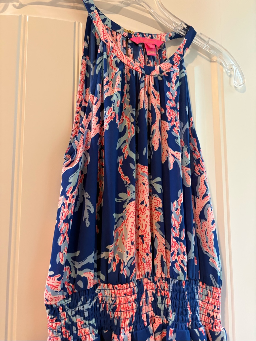 Lilly Pulitzer Navy Coral-Print Halter Sundress